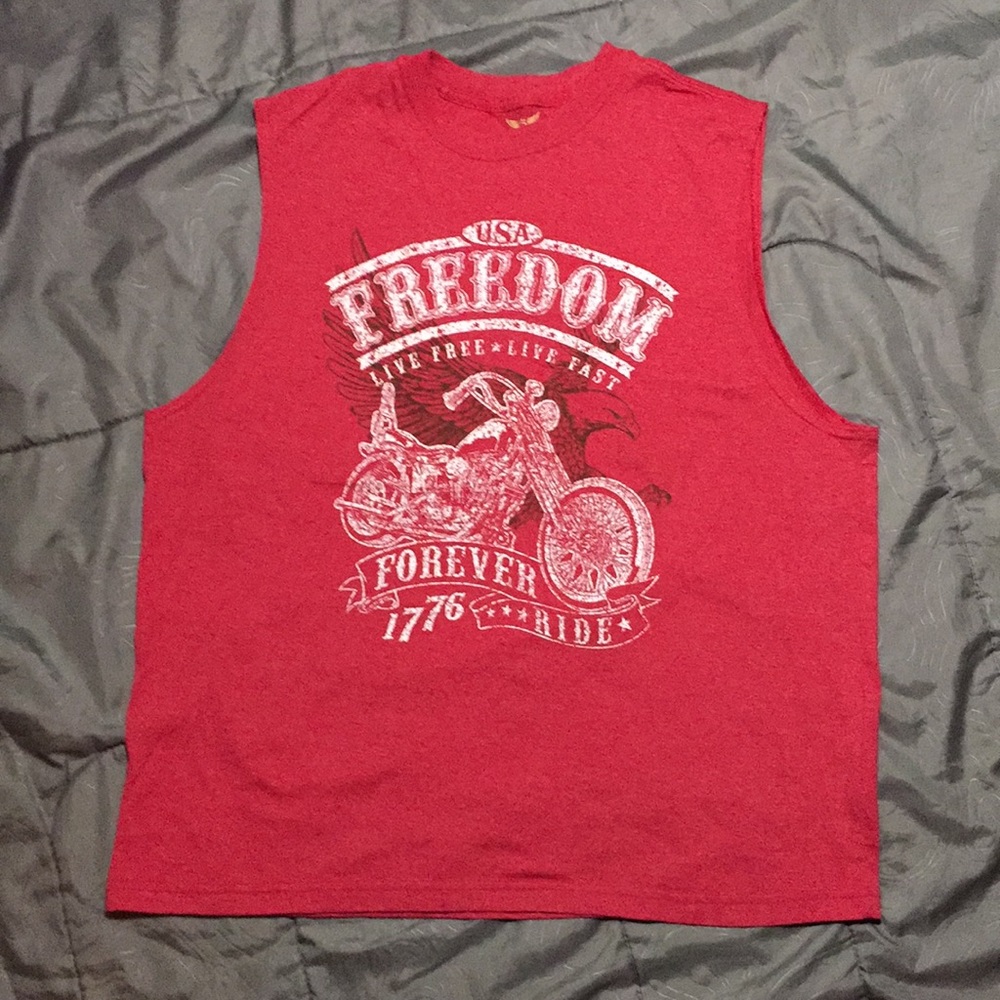 Red Freedom Motorcycle Muscle Tee